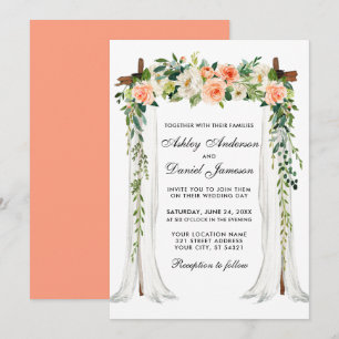 Blommigten bröllop Canopy Arch Watercolor Coral Inbjudningar