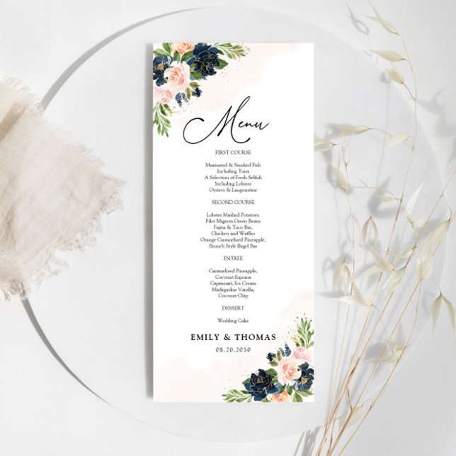 Blommigten Bröllop Ceremony Menu för marin och  Ro Meny (Skapare uppladdad)