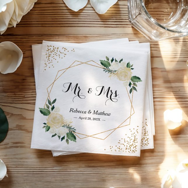 Blommigten Bröllop Chic Modern Elfenbenskusten Gul Pappersservett (Skapare uppladdad)