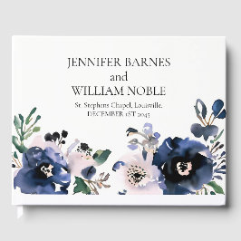 Blommigten Bröllop för marinblått och Rosa Gästböcker