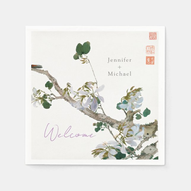 Blommigten Bröllop Giftermål minimalistisk kalligr Pappersservett (Framsidan)