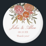 Blommigten Bröllop i Bright Peach och Orange Magnet<br><div class="desc">En del av Blommigten Bright Peach och Orange med vattenfärgade orange peonies och ro med botaniskt och eukalyptus grey. En elegant- och klassisk bröllop-magnet i orange,  tangerinäring,  persikotema för blommigt.</div>