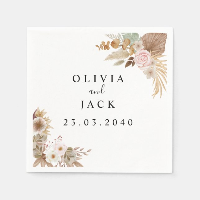 Blommigten Bröllop i den bohemiska Chicen Pappersservett (Framsidan)