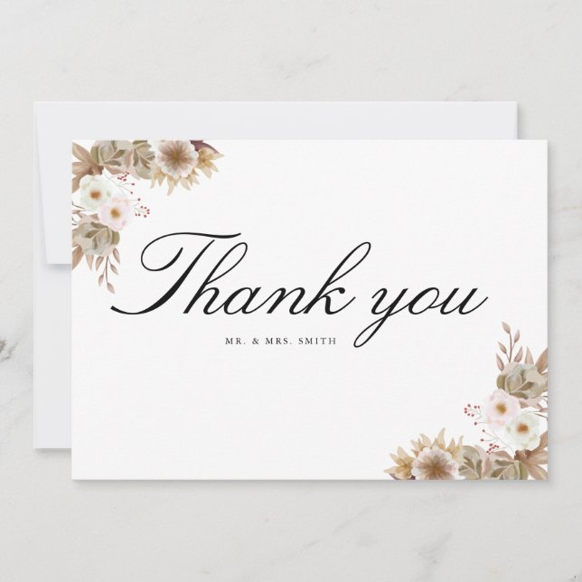 Blommigten Bröllop i den bohemiska Chicen Tack Kort (Framsida)