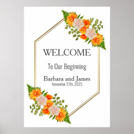 Blommigten Bröllop i den  Orangen Guld Poster