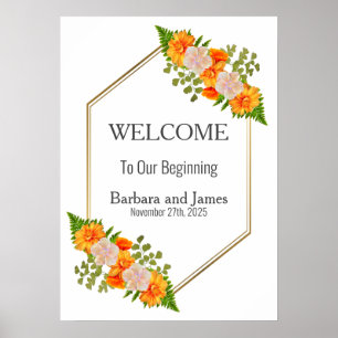 Blommigten Bröllop i den Orangen Guld Poster
