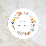 Blommigten Bröllop i fetstil Elegant Underlägg Papper Rund<br><div class="desc">Vi presenterar vår Blommigtarna Elegant med feta färger i Bröllop Rund Papper Underlägg design, ett modernt firande av naturens konst, med färgstarka vattenfärgsarrangemang i blommigt i vackra nyanser av rosa, marin och dammig blå, persika och gult med mjuk eukalyptus gröneri som på ett vackert sätt ställs mot en ren pristine...</div>