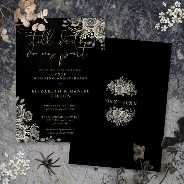 Blommigten Bröllop i Göteborg Ro Inbjudningar (Gothic Roses Floral Wedding Anniversary Invitation)