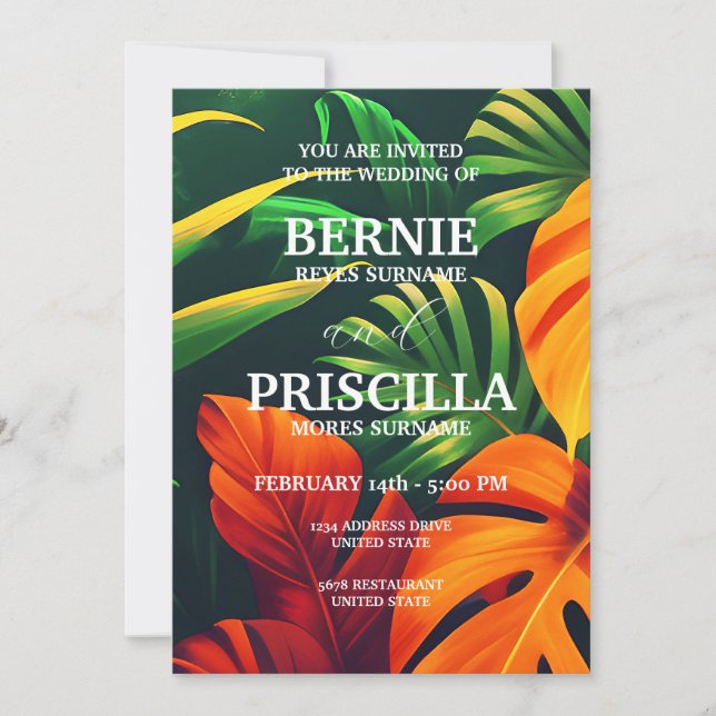 Blommigten Bröllop i Grönten för växtskog och Eleg Inbjudningar (Framsida)