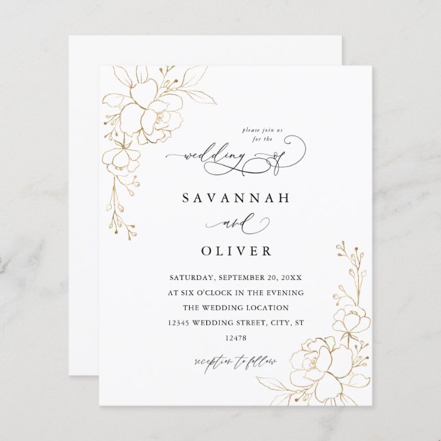 Blommigten Bröllop i Guld, budgeterad (Fram/baksida)