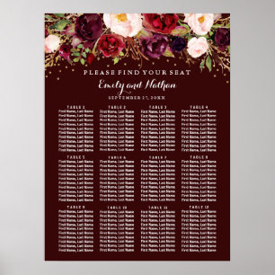Blommigten bröllop i Guld Burgundy Poster