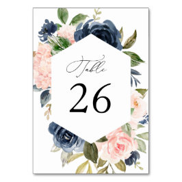 Blommigten bröllop i marin och vattenfärg bordsnummer