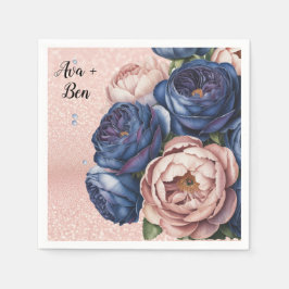 Blommigten Bröllop i Ro vid sjöblått och Guld Pappersservett