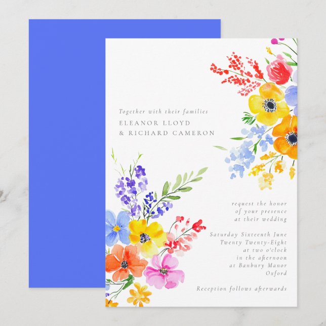 Blommigten Bröllop med ljust och fetstil Inbjudningar (Fram/baksida)