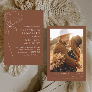 Blommigten Bröllop minimalistiskt terracotta Photo Flygblad