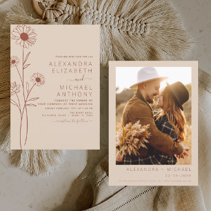 Blommigten Bröllop minimalistiskt terracotta Photo Flygblad