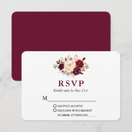 Blommigten Bröllop Modern Elegant Burgundy OSA Kort