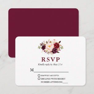Blommigten Bröllop Modern Elegant Burgundy OSA Kort
