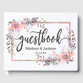 Blommigten Bröllop Monogram för den   och Ro Guld Gästböcker