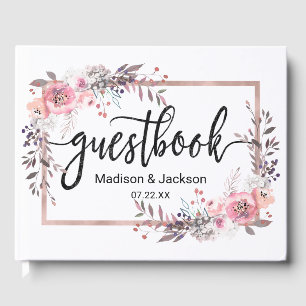 Blommigten Bröllop Monogram för den   och Ro Guld Gästböcker