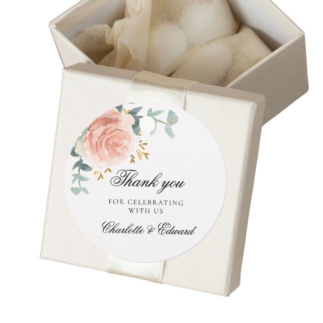 blommigten bröllop ro guld, ett tack för  gåvor etiketter (Skapare uppladdad)