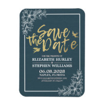 Blommigten Bröllop spara datum Chic Blue Guld