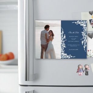 Blommigten Bröllop spara datum i den blå Vintagen Magnetisk Inbjudningskort