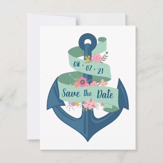 Blommigten Bröllop spara datum i Nautisk flotta Ra Inbjudningar (Framsida)