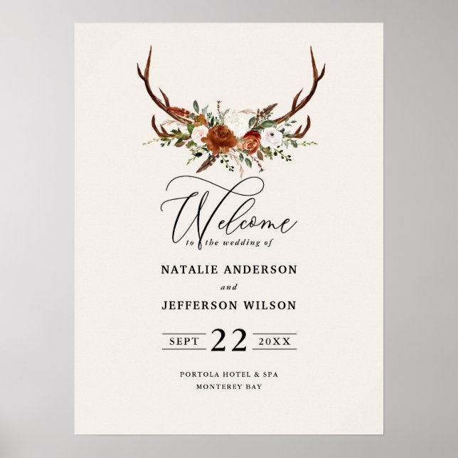 blommigten bröllop välkomstskum för terracotta-ros poster (Framsidan)