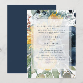 Blommigten Bröllop vid flotta och solrosfall Inbjudningar