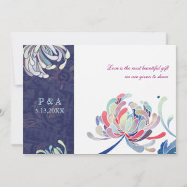 Blommigten Bröllop vid marinblå och vit luxe Inbjudningar