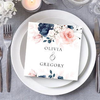 Blommigten Bröllop vid marinblått och  Rosa Pappersservett