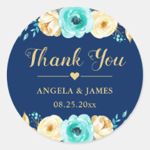 Blommigten Bröllopsförmån för Tack Navy Blue Guld