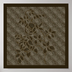 Blommigten Brun stencil med Ro, präglad med effekt Poster