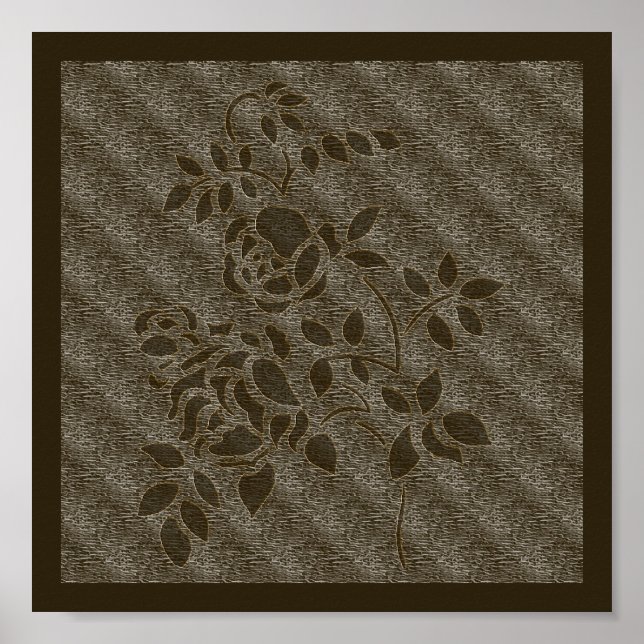 Blommigten Brun stencil med Ro, präglad med effekt Poster (Framsidan)