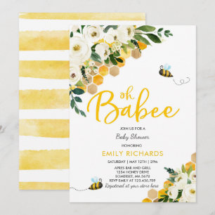 Blommigten Bubbinskö för inbjudan till Bee Baby Sh
