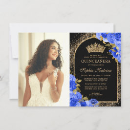Blommigten Budget Black Blue Guld Photo Quinceaner Anteckningskort