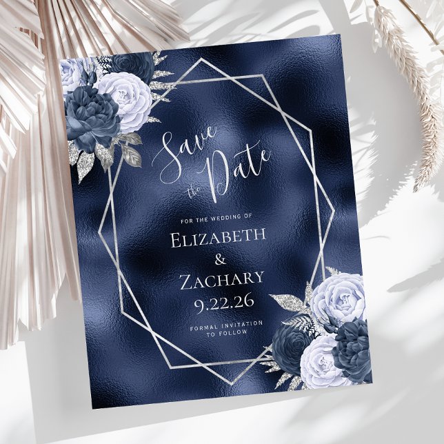 Blommigten Budget Navy Dusty Blue Silver Spara dat (Skapare uppladdad)