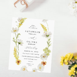 Blommigten Budget White & Gult Bröllop Flygblad