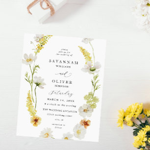 Blommigten Budget White & Gult Bröllop Flygblad