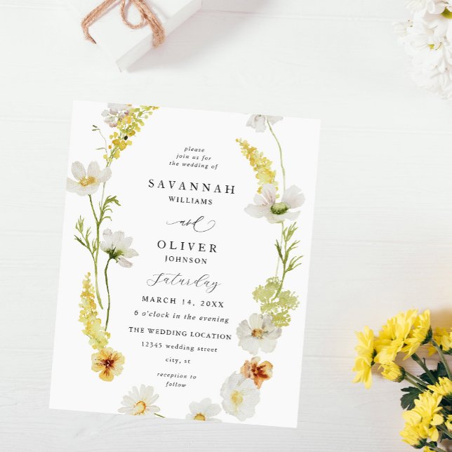 Blommigten Budget White & Gult Bröllop Flygblad (Skapare uppladdad)