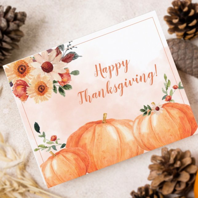 Blommigten BudgetElegant Happy thanksgiving (Pretty Watercolor Pumpkins Thanksgiving Card)