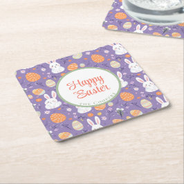 Blommigten Bunny och Eggs Underlägg Papper Kvadrat