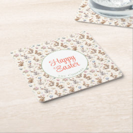 Blommigten Bunny och Eggs Underlägg Papper Kvadrat
