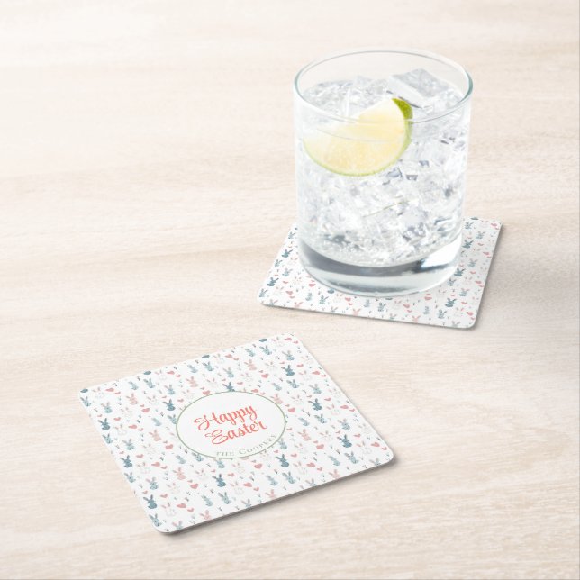 Blommigten Bunny och Eggs Underlägg Papper Kvadrat (Insitu)