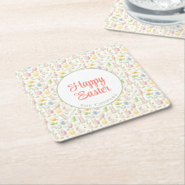 Blommigten Bunny och Eggs Underlägg Papper Kvadrat