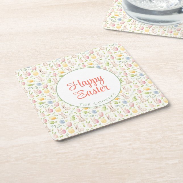 Blommigten Bunny och Eggs Underlägg Papper Kvadrat (Vinklad)