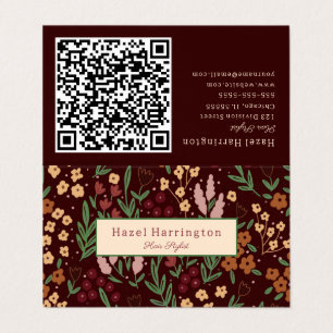 Blommigten Burgandy för det mappade QR-Affärskorte Visitkort