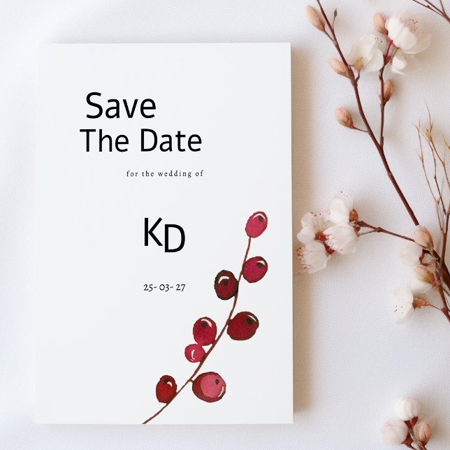 Blommigten Burgundi vattenfärgsbär Spara datum Inbjudningar (Burgundy watercolor berries floral Save The Date)