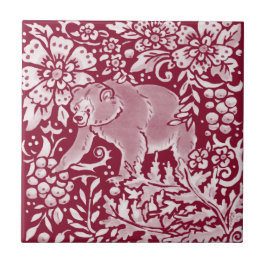 Blommigten Burgundy Bear Woodland Forest Animal  Kakelplatta